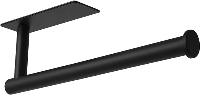 theaoo Paper Towel Holder - Under Cabinet Paper Towel Holder for Kitchen, Adhesive Paper Towel Roll Rack for Bathroom Towel, Wall Mounted Matte Black Paper Towel Rack, SUS304 Stainless Steel(1, Black)