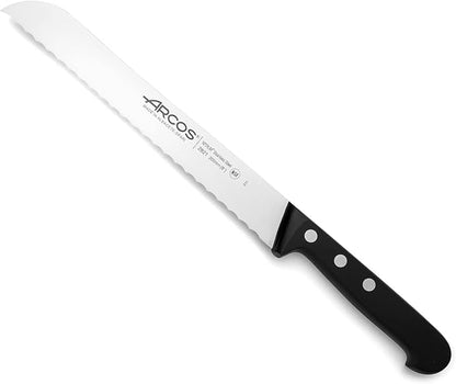 Arcos Bread Knife 8 Inch Nitrum Stainless Steel and 200 mm blade. Obtain a great variety of cuts for your food. Ideal knife for daily domestic use. Series Universal. Color Black