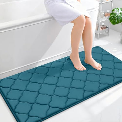OLANLY Memory Foam Bath Mat Rug 47x24, Soft Bathroom Rugs, Peacock Blue