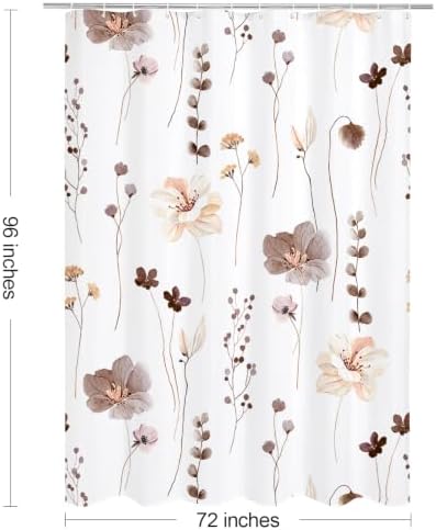 Gibelle Brown Beige Watercolor Floral Fabric Shower Curtain, 72x96