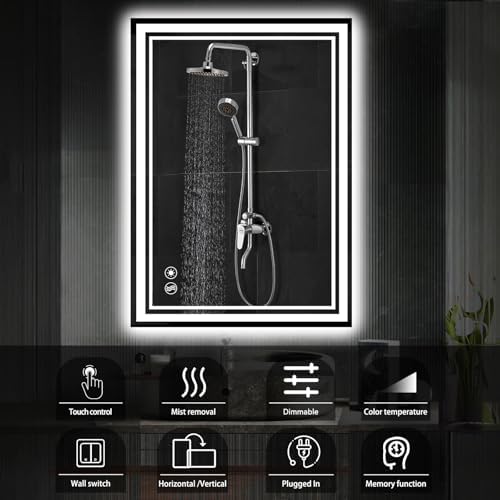 24“ x 36” Bathroom Mirror with LED Lights, Anti-Fog, Dimmable 3 Colors