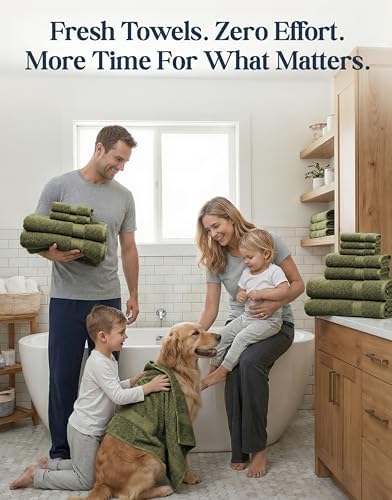 LANE LINEN Large Bath Towel Set Absorbent Quick Dry 100% Cotton - Oil Green