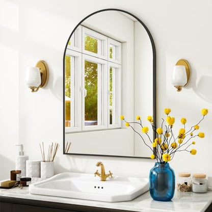 VooBang Arched Wall Mirror, 24 x 36 inch Arch Bathroom Mirror Black