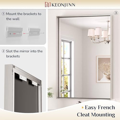 Keonjinn 48x24 Inch Nickel Bathroom Mirror for Over Sink, Rectangular