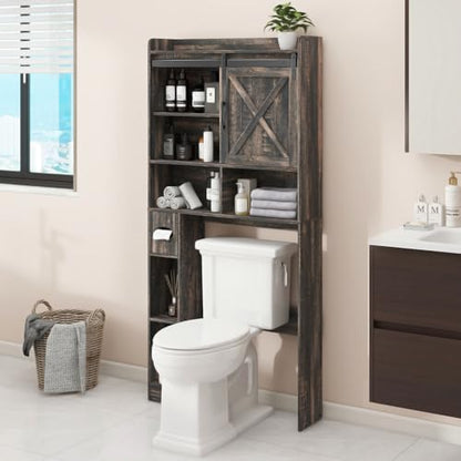 Vabches Over The Toilet Storage Cabinet with Sliding Barn Door. Dark Grey