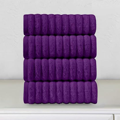 Elegant Comfort Luxury 100% Turkish Cotton Corduroy Ribbed 4 Pack Hand Towel Set 16 x 28 Inch - Absorbent, Super Soft, Quick Dry, Premium Towels for Bathroom, Gym, Spa and Hotel Use, Purple