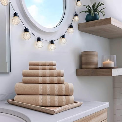Hearth & Harbor Bath Towels for Bathroom - 100% Ring Spun Cotton Luxury Bathroom Towels - Soft & Highly Absorbent Bath Towels Set, 6 Piece Set, Beige