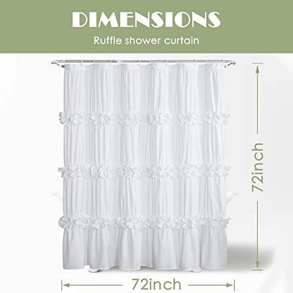 Homechoice Decor Victorian Ruffle Shower Curtain, 72" W x 72" H, White