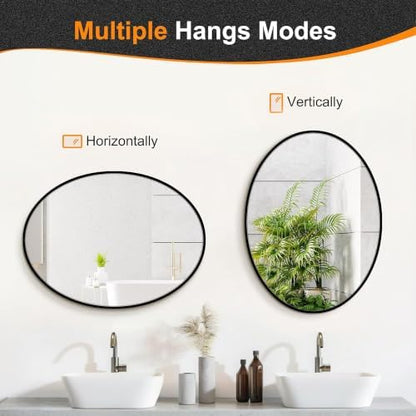 Delma 32x24 Black Oval Bathroom Mirror for Over Sink, Aluminum Frame
