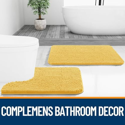 OLANLY Chenille Bathroom Rugs Mats Sets 2 Piece, 24"x16"+24"x20", Yellow