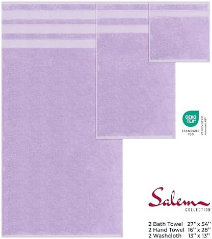 American Soft Linen Salem Turkish Bath Towel Set, 100% Cotton 600 GSM 6 Piece Towels for Bathroom, 2 Bath Towels 2 Hand Towels 2 Washcloths, Lilac