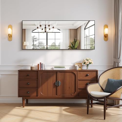 COFENY Black Bathroom Mirror for Wall, 24x60 Inch Rectangle Mirror with Metal Frame, Modern Vanity Mirrors for Bathroom Living Room, Entryway Hangs Horizontal or Vertical