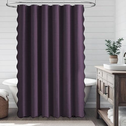 BTTN Purple Boho Scalloped Linen Textured Cloth Shower Curtain Set, 72x72