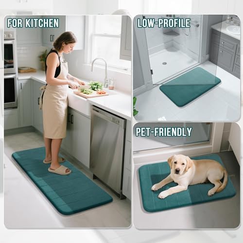 Yimobra Memory Foam Bathroom Mat Set, 31.5 x 20 & 24 x 20 in, Teal