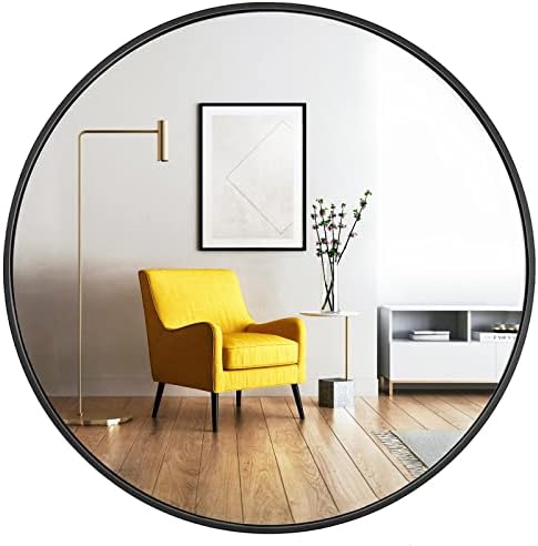 Oruii Round Mirror, 24 inch Black Circle Mirror, Matte Black Metal Frame