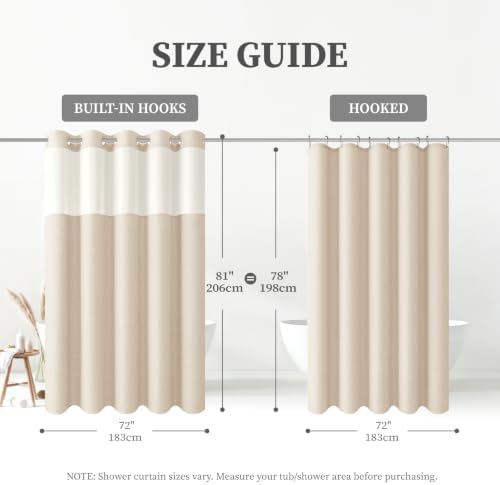 BTTN 72x87 Ringless Linen Textured Shower Curtain with Snap in Liner, Cream