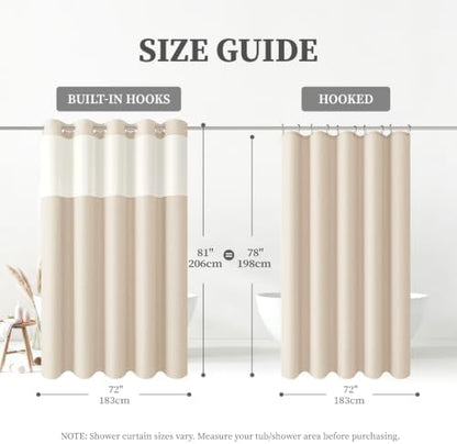 BTTN 72x87 Ringless Linen Textured Shower Curtain with Snap in Liner, Cream
