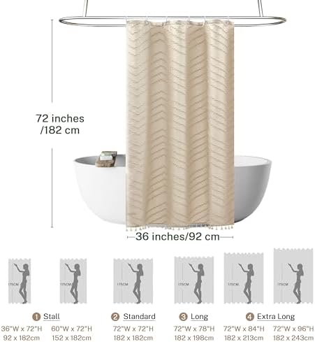 Siiluminisoy Stall Shower Curtain 36x72 Beige Fabric Shower Curtain Stall Size Cloth Shower Curtains Tufted Chevron Striped Textured Modern Farmhouse Minimalist for Bathroom Decor