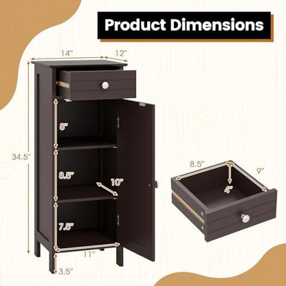 GIANTEX 34.5" Bathroom Cabinet with Drawer & Single Door (Brown)
