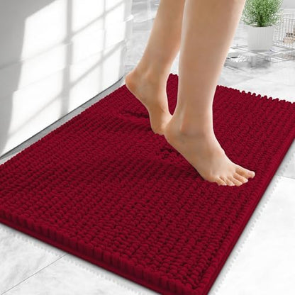 OLANLY Thick Chenille Small Bathroom Rugs 24x16, Absorbent Bath Mat, Red