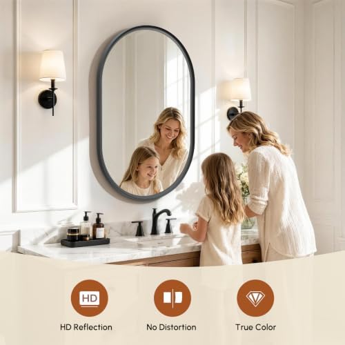 USHOWER Black Pill Oval Mirror for Bathroom 24x36 Inch
