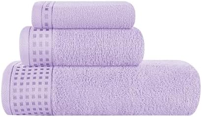GLAMBURG Ultra Soft 3 Pack Cotton Towel Set, Contains a Bath Towel 28x55 inch, a Hand Towel 16x24 inch & a Wash Coth 12x12 inch, Ideal Everyday use, Compact & Lightweight - Purple