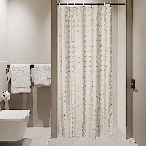 Siiluminisoy Small Stall Boho Shower Curtain Woven Fabric Cute Beige Shower Curtain, 36 x 72 Tufted Pleat Floral Textured Modern Farmhouse Minimalist Shower Curtain Set with Hooks for Bathroom