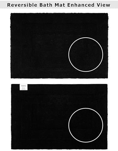 COTTON CRAFT 2 Pack Reversible Bath Mat - Soft Plush Bath Rug -17x24- Black