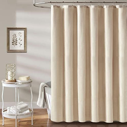 BTTN Beige Linen Textured Waterproof Cloth Shower Curtain Set, 72x72, Cream