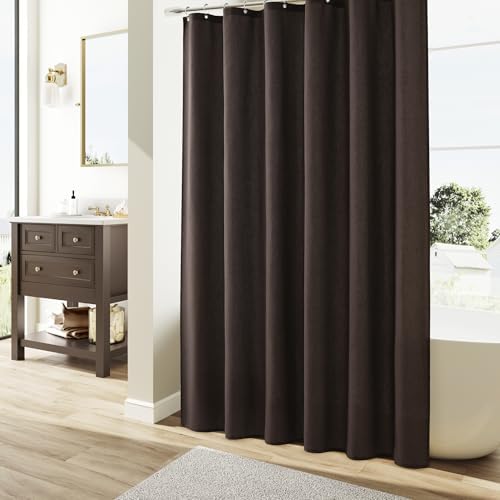 Naturoom Linen Shower Curtain 78 Inch Long for Bathroom Chocolate Brown