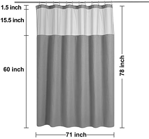 N&Y HOME Long Waffle Weave Shower Curtain with Snap-in Liner 71x78, Gray