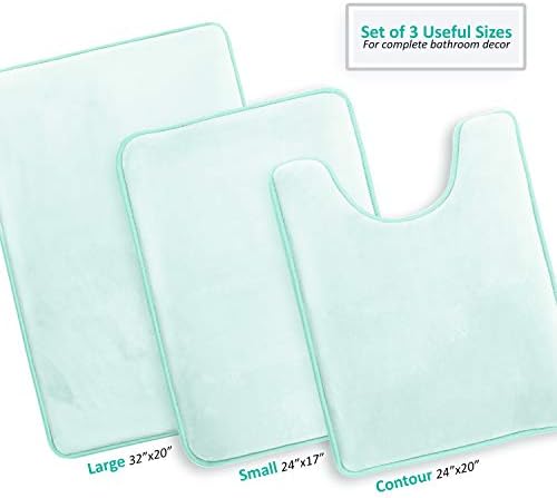 Clara Clark 3 Piece Bathroom Rugs Bath Mat Set, Velvet Memory Foam Bath Mats for Bathroom - Non-Slip, PVC Backing Bath Rugs, Washable - Dries Quickly, Blue