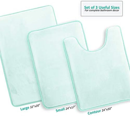 Clara Clark 3 Piece Bathroom Rugs Bath Mat Set, Velvet Memory Foam Bath Mats for Bathroom - Non-Slip, PVC Backing Bath Rugs, Washable - Dries Quickly, Blue