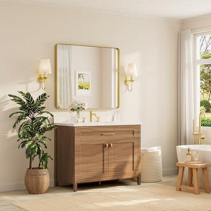 TETOTE 42 x 36 Inch Gold Mirror for Bathroom, Brushed Metal Frame Vanity Mirror, Brass Gold Rectangle Modern Decorative Wall Mirrors for Entryway Shatterproof (Horizontal/Vertical)