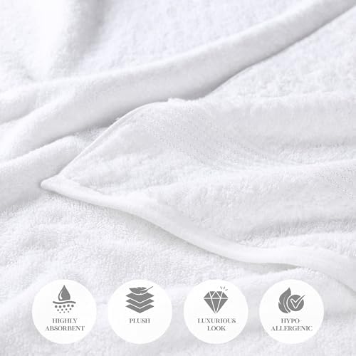 SUPERIOR Egyptian Cotton Bath Towel Set, Home Bathroom Towels, Master, Guest Bath, Decor Essentials, Quick Dry, Absorbent, Large Body Towels, Spa, Hotel, Resort, Adult, Kids, Set of 2, White