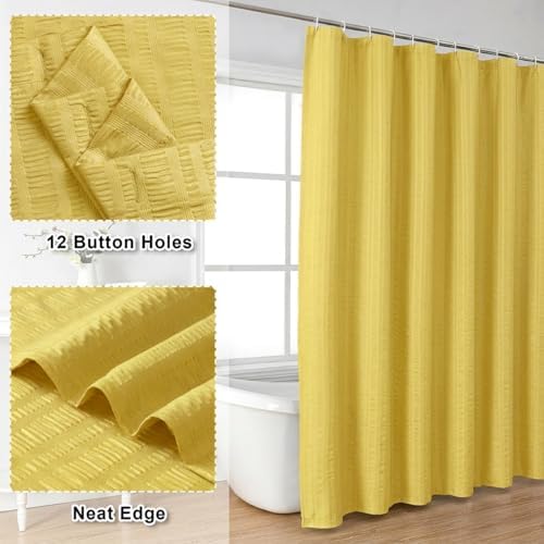 Aiyufeng Moga Lemon Yellow Shower Curtain - 3D Embossed Cloth Shower Curtain for Bathroom, Hotel Luxury Yellow Bathroom Curtains, Machine Washable, Standard Size 72Wx78H