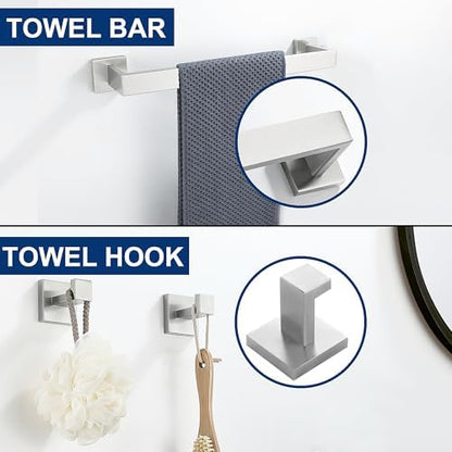 5 Pieces Bathroom Hardware Accessories Set Brushed Nickel, 16Inch Square Towel Racks Set for Bathroom, SUS304 Stainless Steel Towel Bar Set,Toilet Paper Holder with Shelf Wall Mounted