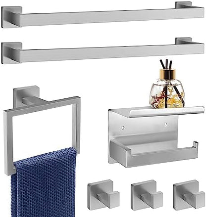 Dorudon atrox 7-Piece Bathroom Hardware Set Brushed Nickel Towel Bar Set with Towel Rack, 2 Square 23-Inch Towel Bars and Stainless Steel Bathroom Accessories Wall Mounted