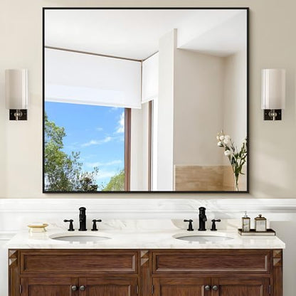 COFENY Black Bathroom Mirror for Wall, 36x40 Inch Rectangle Mirrors with Metal Frame, Modern Rectangular Wall Mirror for Bathroom Living Room, Entryway Hangs Horizontal or Vertical
