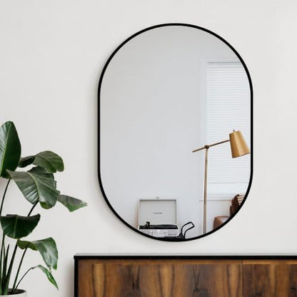 Delma 40x28 Black Oval Bathroom Mirror for Over Sink, Aluminum Frame