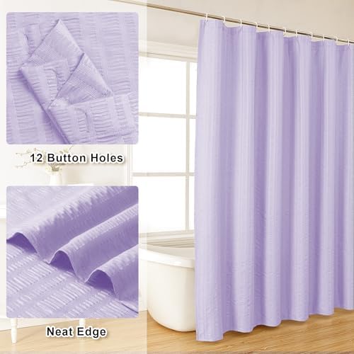 Aiyufeng Light Purple Shower Curtain for Bathroom, Embossed Textured Fabric Shower Curtain for Bathroom - Soft Cloth & Hotel Spa, Machine Washable, 72X72, Light Purple