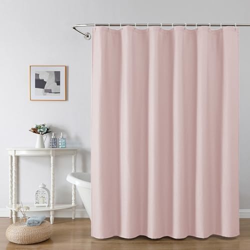 OWENIE Pink Shower Curtain for Bathroom 72x72 Inch, 3D Embossed Textured Waffle Fabric Shower Curtains, Soft Hotel Farmhouse Style, Water Repellent, Machine Washable, Pink, 72" W x 72" L