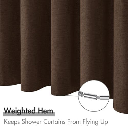 MIULEE 72 x 84 Extra Long Linen Shower Curtain Brown 12 Metal Hooks