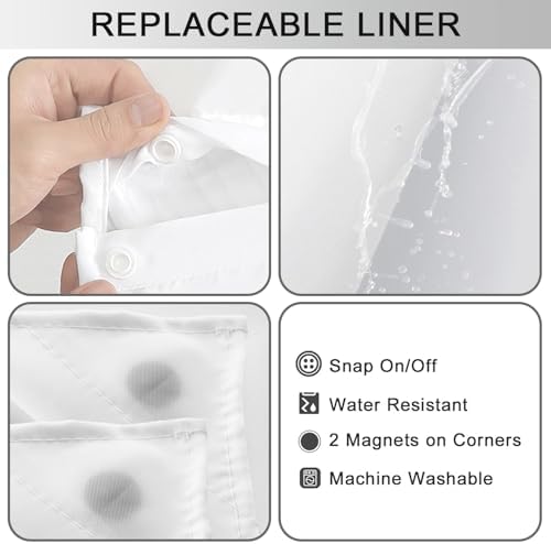 No Hook Shower Curtain and Liner Set for Bathroom, White, 71" x 74"