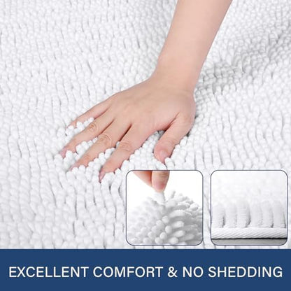 LOCHAS Bathroom Rug Shaggy Bath Mat 2 Piece, 24 x 17 Inch, White