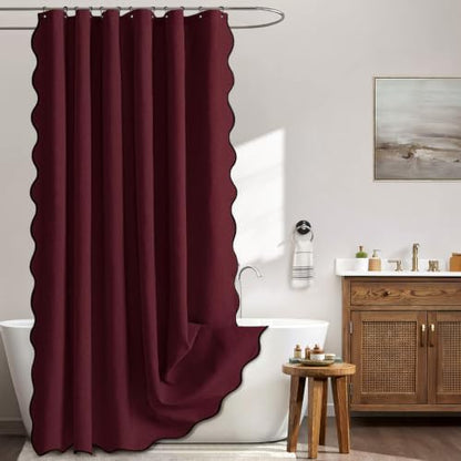 MIULEE 72"x84" Extra Long Scalloped Linen Shower Curtain Burgundy