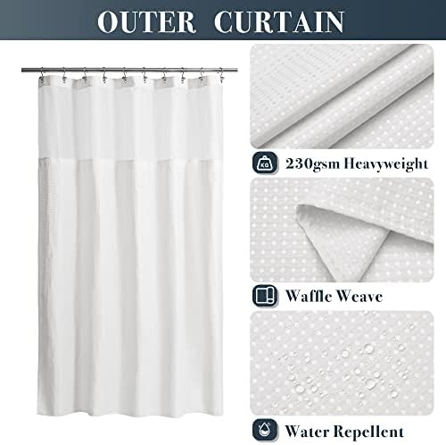N&Y HOME 60 x 72 Waffle Weave Shower Curtain with Snap-in Liner Set White