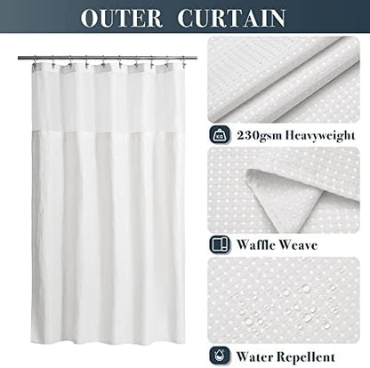 N&Y HOME 60 x 72 Waffle Weave Shower Curtain with Snap-in Liner Set White