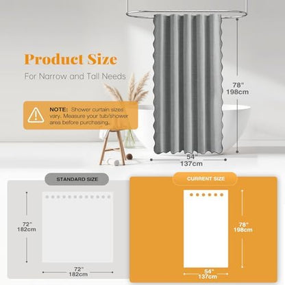 BTTN 54x78 Boho Scalloped Linen Textured Cloth Shower Curtain, Grey/Gray