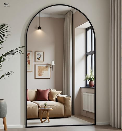 Dewfig Arched Full Length Mirror, 77"x38" Large Floor Mirror, Black